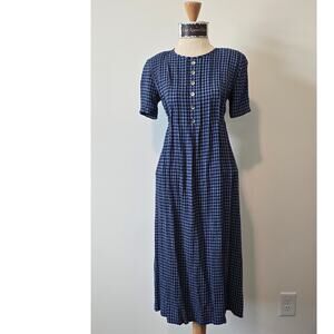 J.B.S Blue White gingham Vintage Crew Neck Short Sleeve Midi Dress Sz. 4